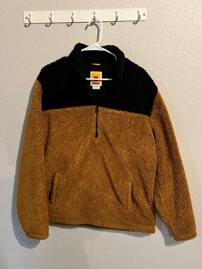 Men's Timberland Two-Tone Sherpa Fleece Pullover Sweater - Black & Brown